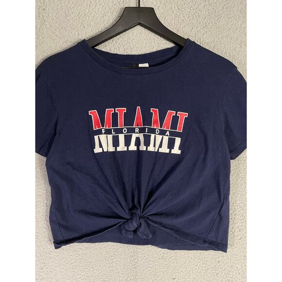 Divided by H&M Miami Florida Navy Graphic Knot Crop Tee Women’s M Y2K Streetwear - Picture 4 of 6